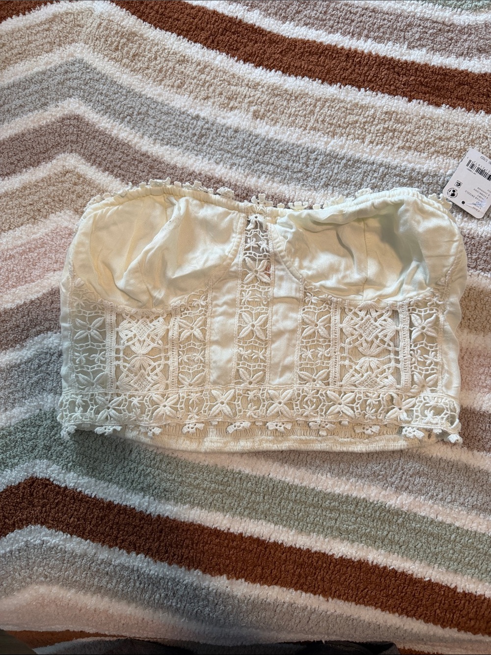 Free People Ivory Crochet Strapless Crop Top